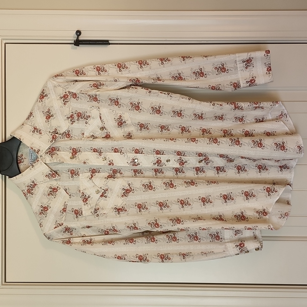 Vintage H Bar C Long Tail California Ranchwear 16/34 Floral Pear Snap